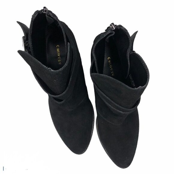 Chinese Laundry Black ZIP IT SPLIT SUEDE BOOTIE Size 5.5 - Picture 4 of 6